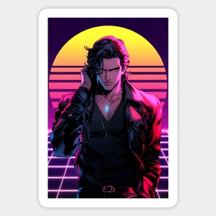 Retro Wave 80s Anime Man - Anime Wallpaper Sticker